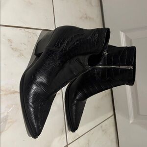 Black Croc-Embossed Ankle Boots